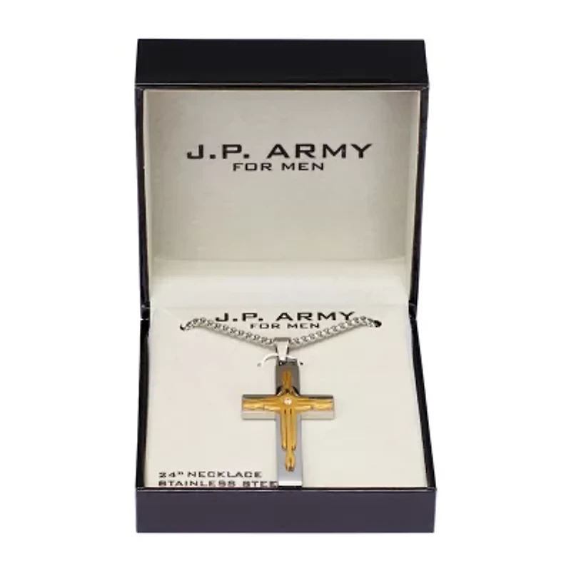 J.P. Army Men's Jewelry Stainless Steel 24 Inch Link Cross Pendant Necklace