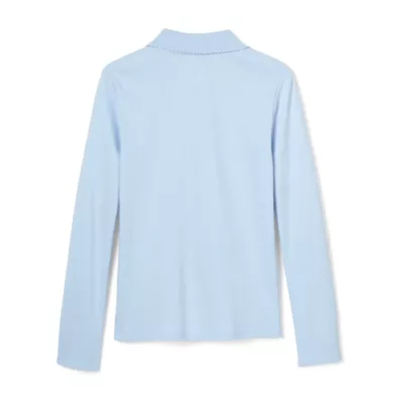 French Toast Little & Big Kid Girls Round Neck Long Sleeve Regular Fit Polo Shirt