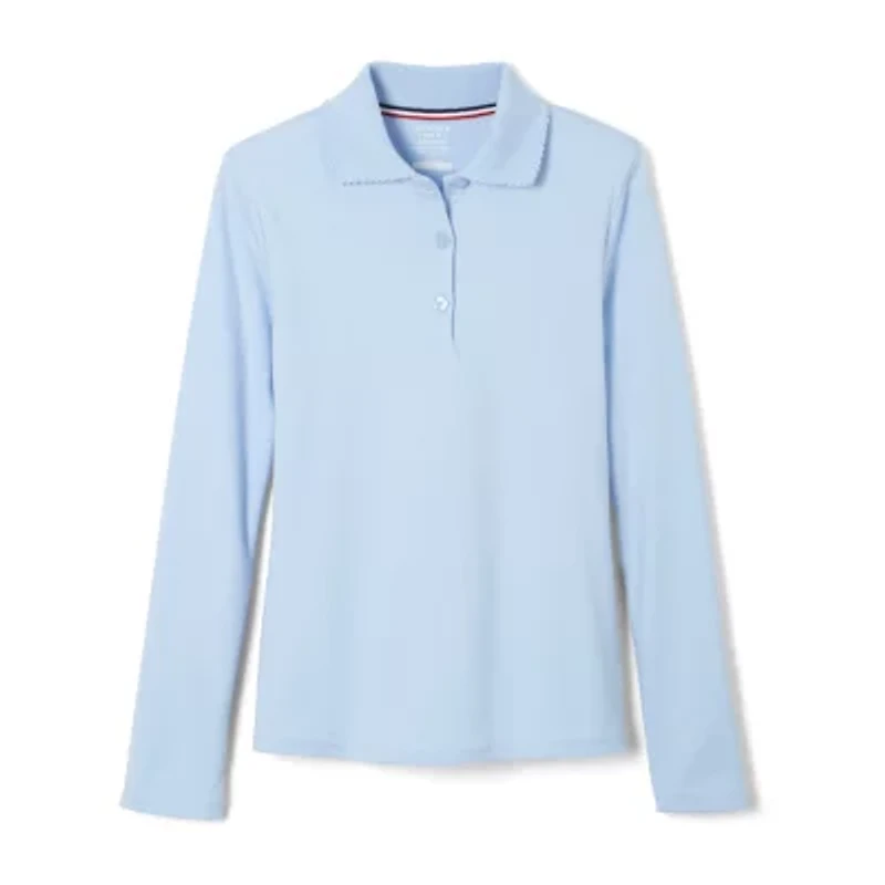 French Toast Little & Big Kid Girls Round Neck Long Sleeve Regular Fit Polo Shirt