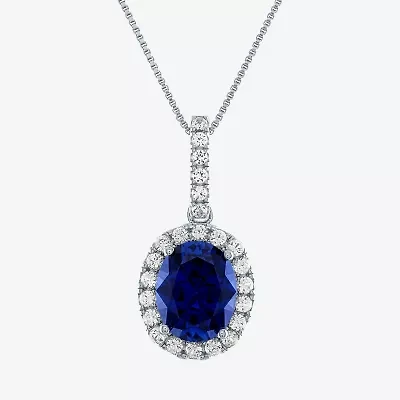 Womens Lab Created Blue Sapphire Sterling Silver 18 Inch Pendant Necklace