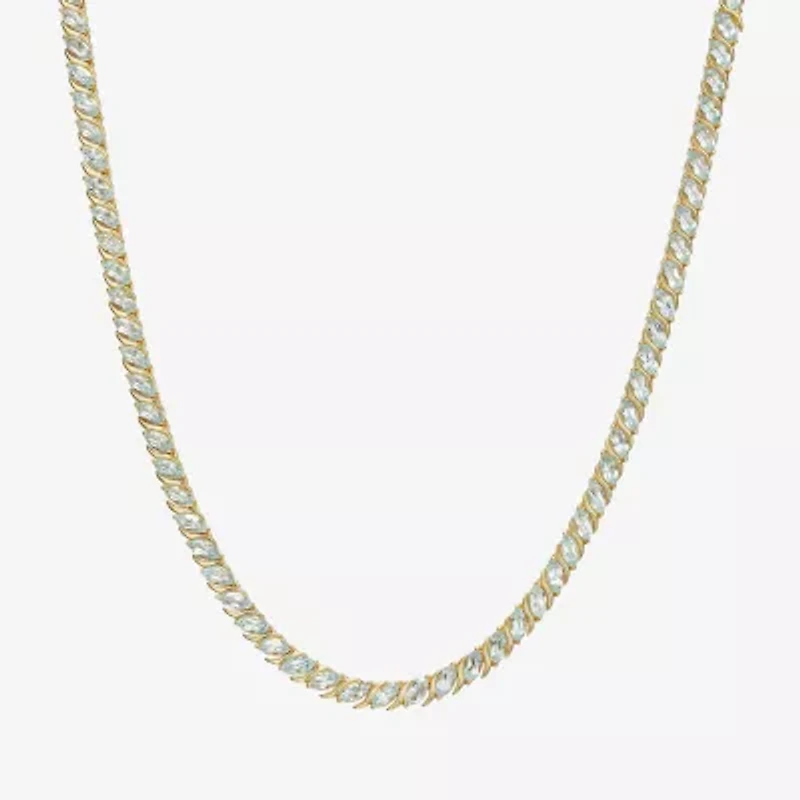 Womens Blue Topaz 18K Gold Over Silver Tennis Necklace