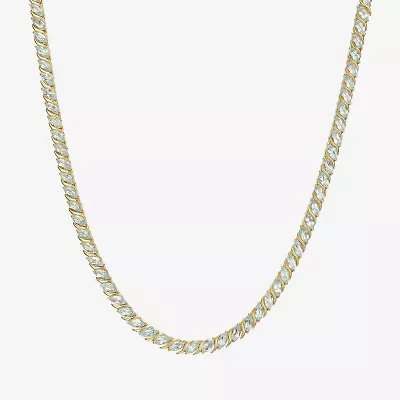 Womens Blue Topaz 18K Gold Over Silver Tennis Necklace
