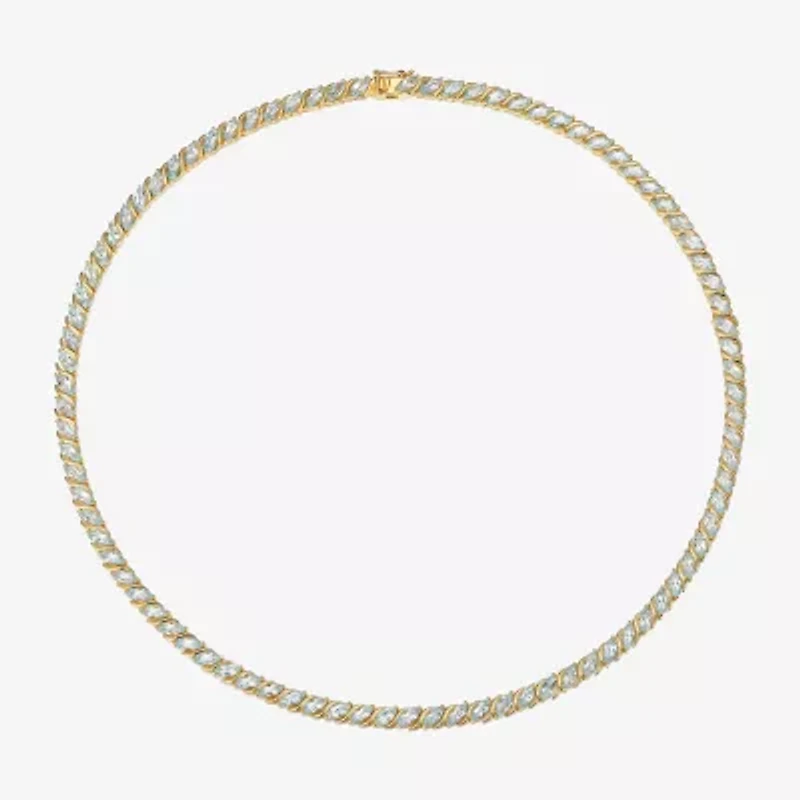Womens Blue Topaz 18K Gold Over Silver Tennis Necklace