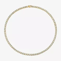 Womens Blue Topaz 18K Gold Over Silver Tennis Necklace