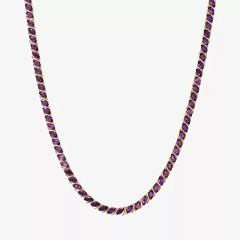 Womens Purple Amethyst 18K Gold Over Silver Tennis Necklace