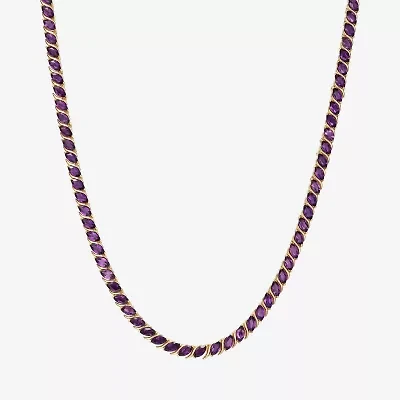 Womens Purple Amethyst 18K Gold Over Silver Tennis Necklace