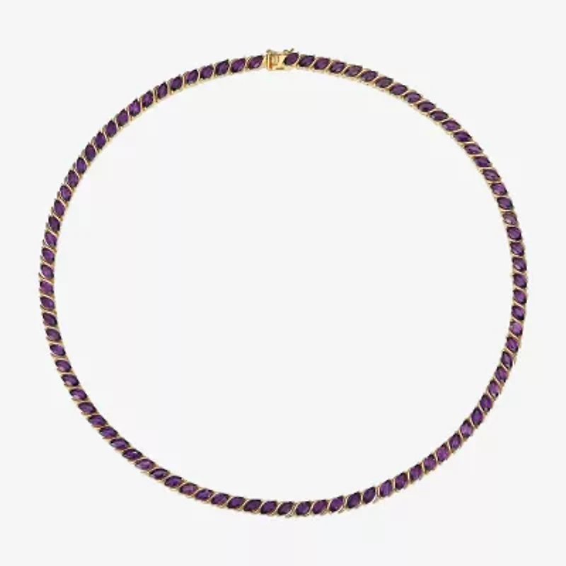 Womens Purple Amethyst 18K Gold Over Silver Tennis Necklace