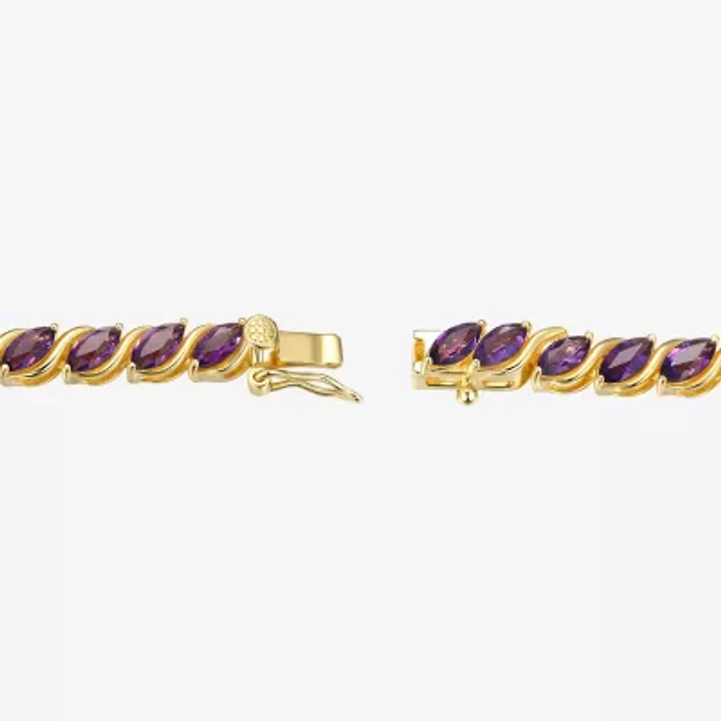 Womens Purple Amethyst 18K Gold Over Silver Tennis Necklace