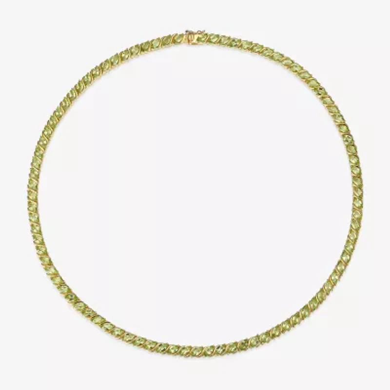 Womens Green Peridot 18K Gold Over Silver Tennis Necklace