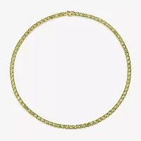 Womens Green Peridot 18K Gold Over Silver Tennis Necklace