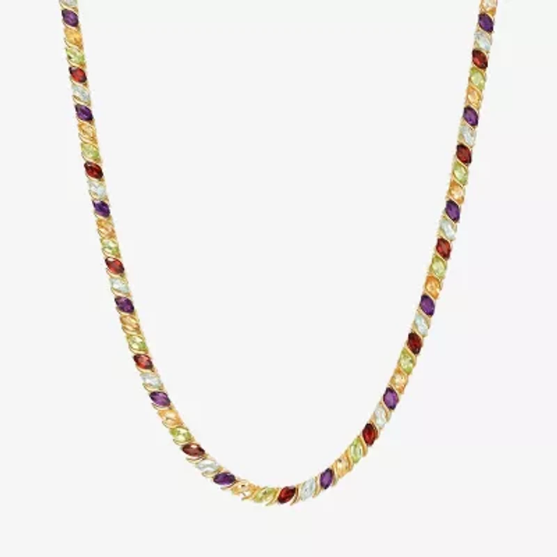 Womens Genuine Multi-Stone 18K Gold Over Silver Tennis Necklaces