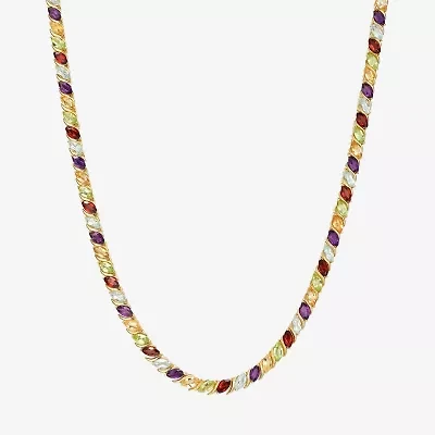 Womens Genuine Multi-Stone 18K Gold Over Silver Tennis Necklaces