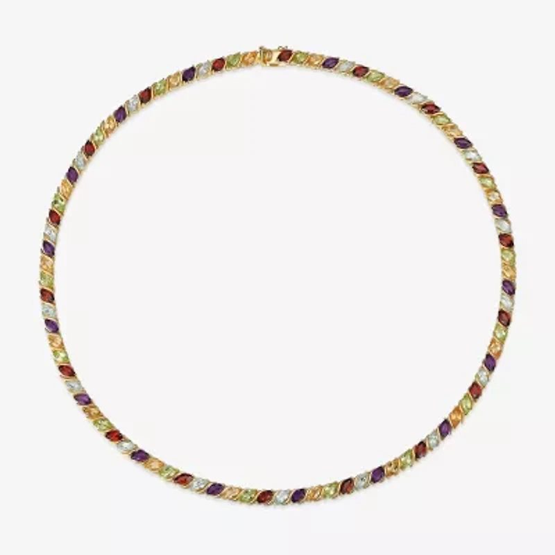 Womens Genuine Multi-Stone 18K Gold Over Silver Tennis Necklaces