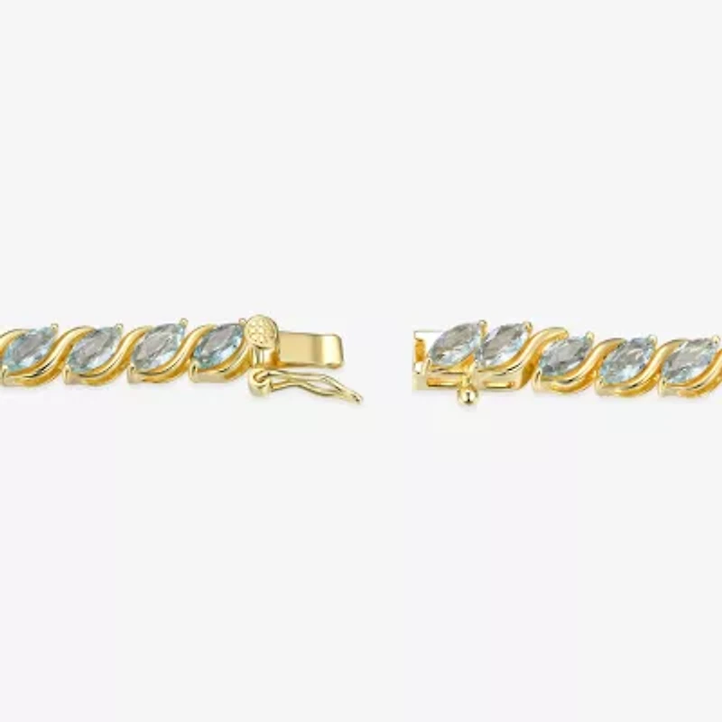 Womens Genuine Blue Topaz 18K Gold Over Silver Tennis Bracelet