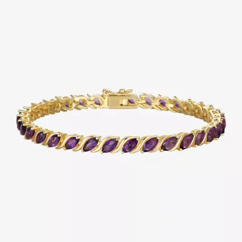 Womens Genuine Purple Amethyst 18K Gold Over Silver Tennis Bracelet