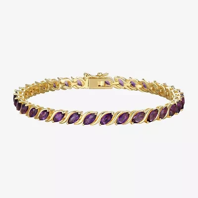 Womens Genuine Purple Amethyst 18K Gold Over Silver Tennis Bracelet