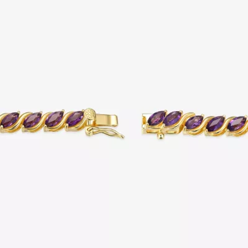 Womens Genuine Purple Amethyst 18K Gold Over Silver Tennis Bracelet