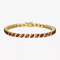 Womens Genuine Red Garnet 18K Gold Over Silver Tennis Bracelet