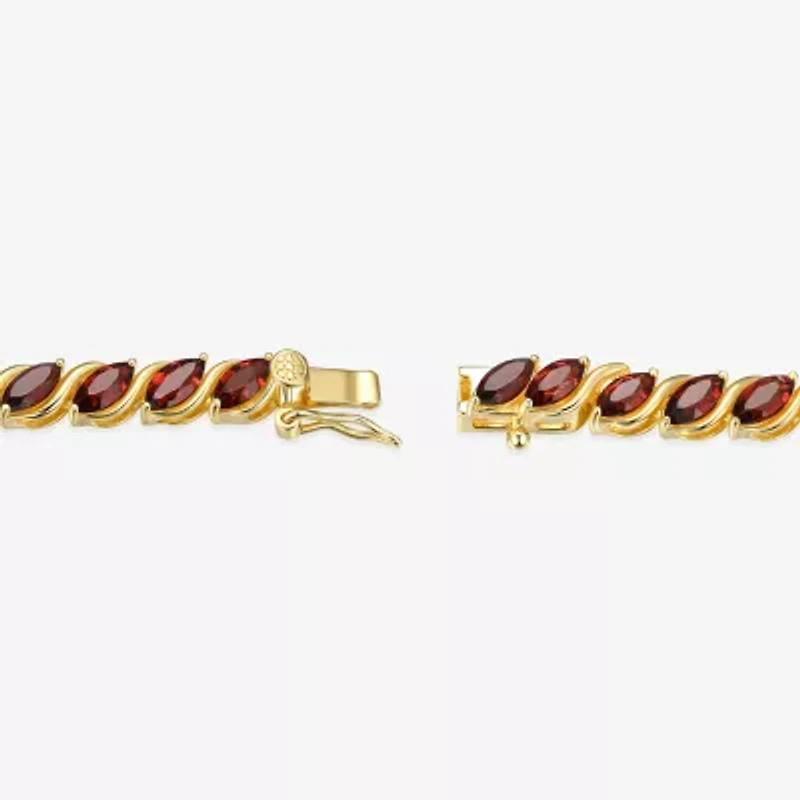 Womens Genuine Red Garnet 18K Gold Over Silver Tennis Bracelet
