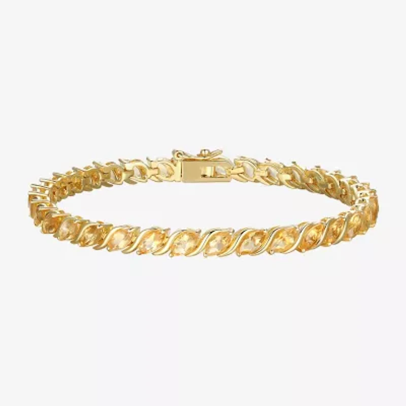 Womens Genuine Orange Citrine 18K Gold Over Silver Tennis Bracelet