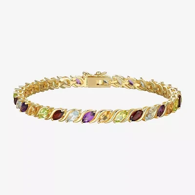 Genuine Mulit-Stone 18K Gold Over Silver Tennis Bracelet