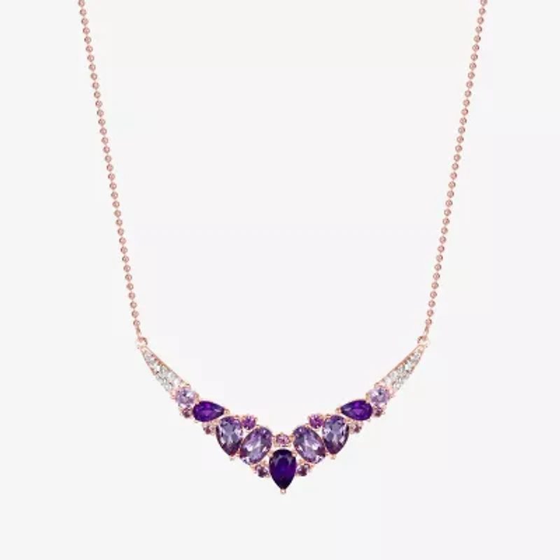 Womens Purple Amethyst 14K Rose Gold Over Silver 18 Inch Chevron Necklace