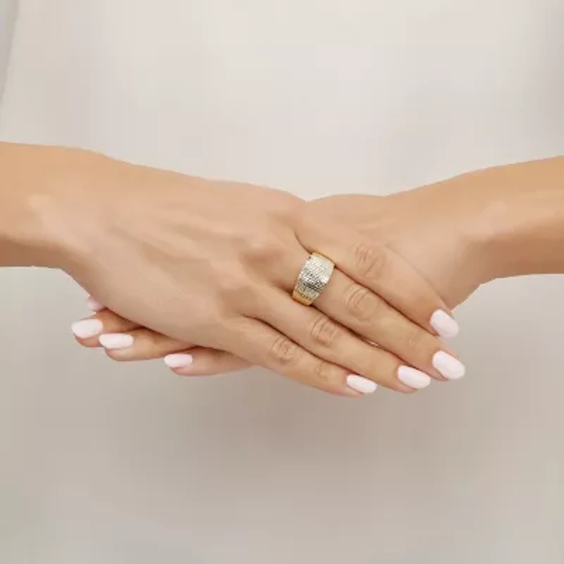 Made Italy Textured Womens 11.5MM 14K Gold Dome Band