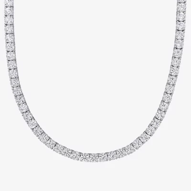 Womens White Sapphire Sterling Silver 17 Inch Tennis Necklace