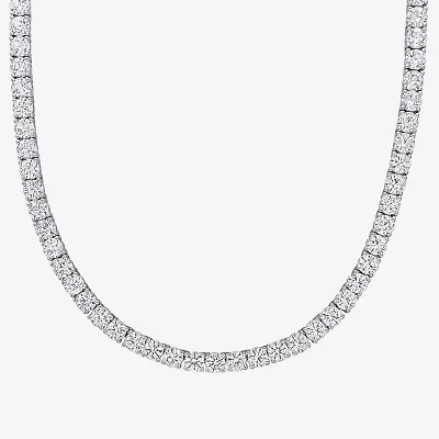 Womens White Sapphire Sterling Silver 17 Inch Tennis Necklace