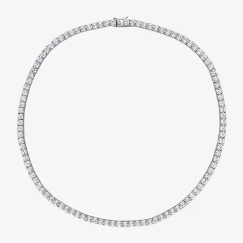 Womens White Sapphire Sterling Silver 17 Inch Tennis Necklace