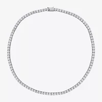 Womens White Sapphire Sterling Silver 17 Inch Tennis Necklace
