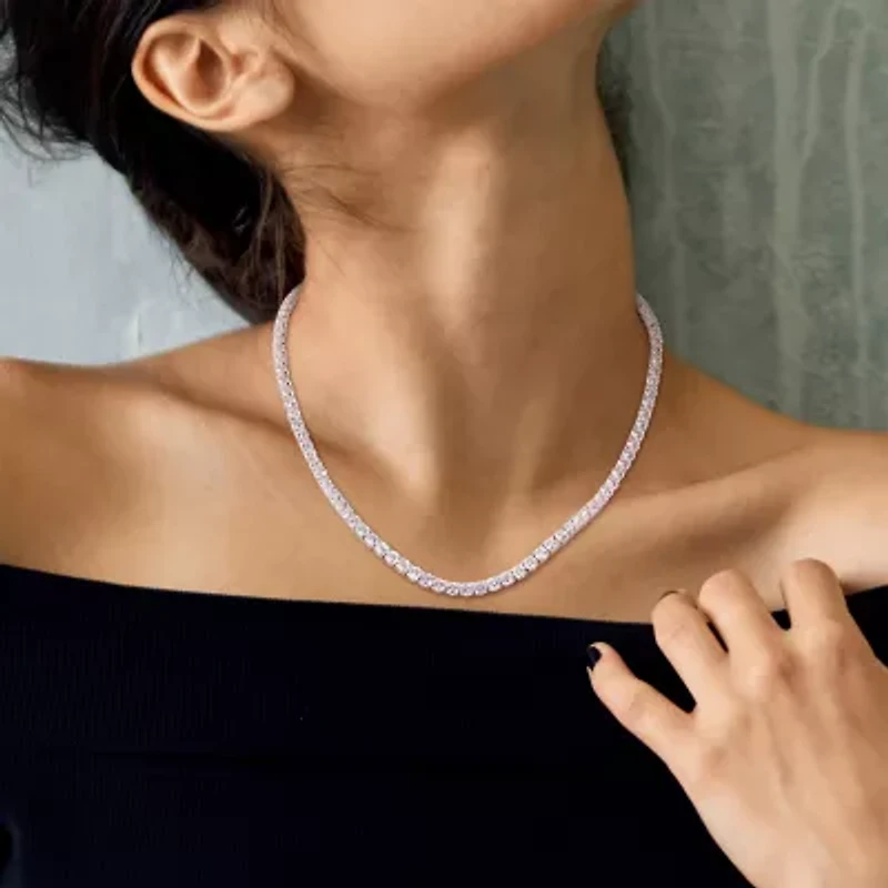 Womens White Sapphire Sterling Silver 17 Inch Tennis Necklace