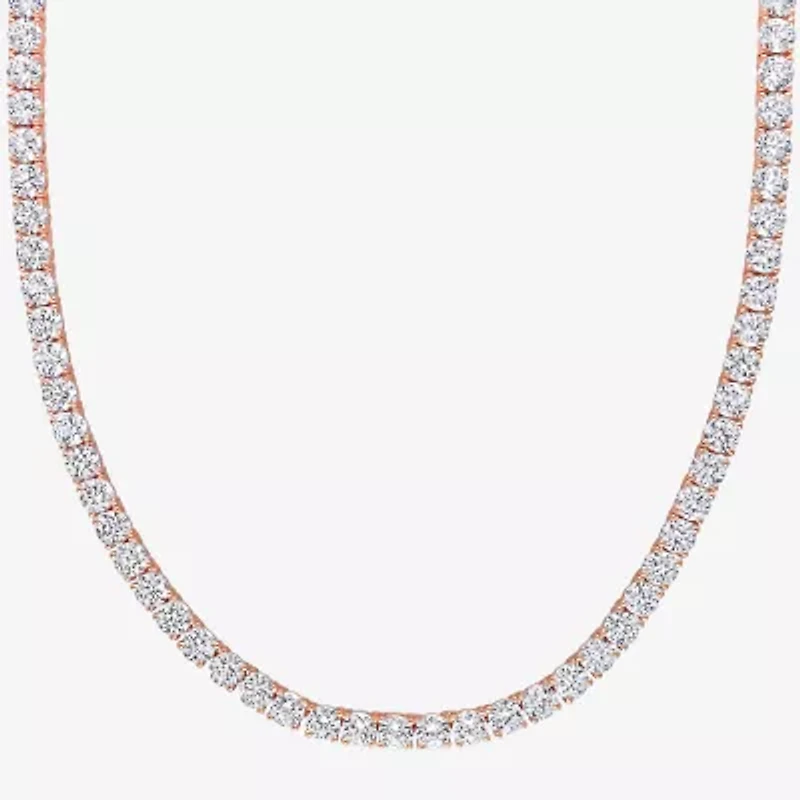Womens White Sapphire 18K Rose Gold Over Silver 17 Inch Tennis Necklace
