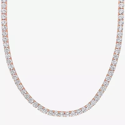 Womens White Sapphire 18K Rose Gold Over Silver 17 Inch Tennis Necklace