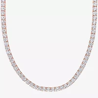 Womens White Sapphire 18K Rose Gold Over Silver 17 Inch Tennis Necklace