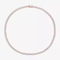 Womens White Sapphire 18K Rose Gold Over Silver 17 Inch Tennis Necklace