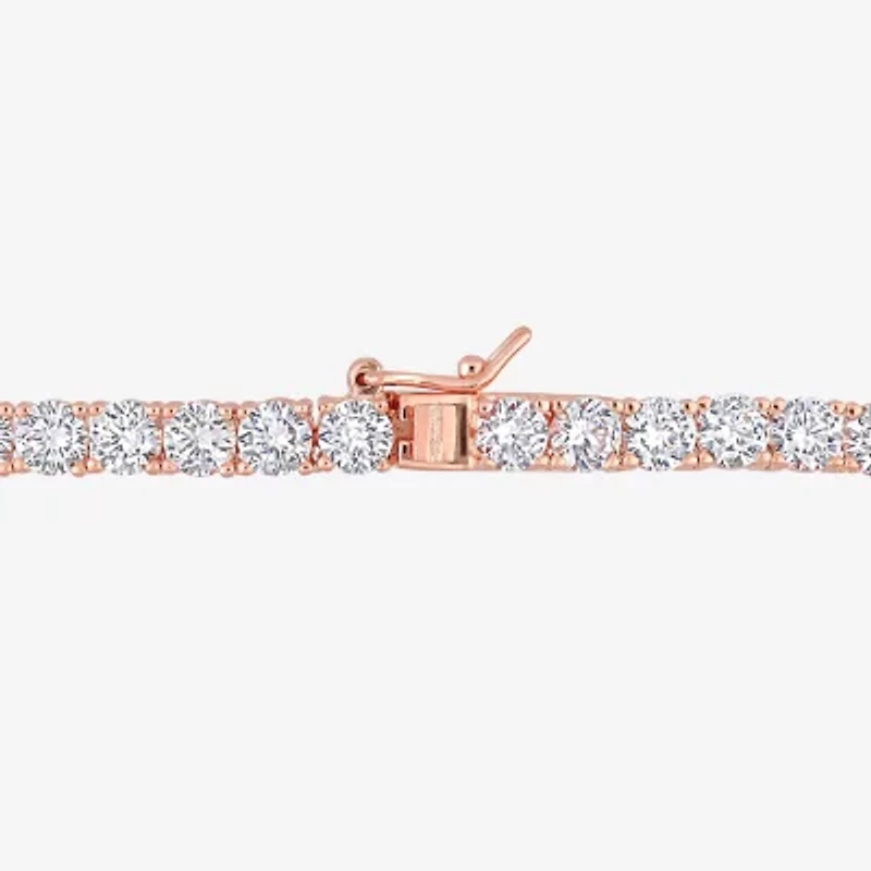 Womens White Sapphire 18K Rose Gold Over Silver 17 Inch Tennis Necklace