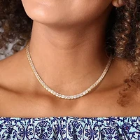 Womens White Sapphire 18K Gold Over Silver 17 Inch Tennis Necklace