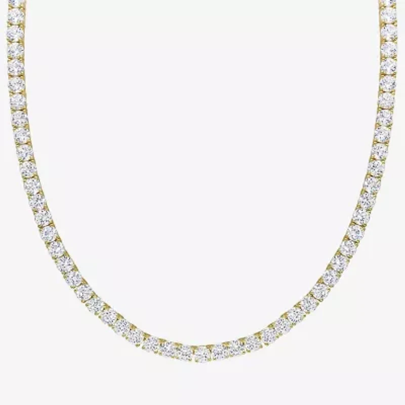 Womens White Sapphire 18K Gold Over Silver 17 Inch Tennis Necklace