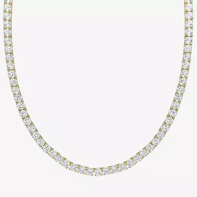 Womens White Sapphire 18K Gold Over Silver 17 Inch Tennis Necklace