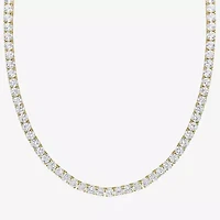 Womens White Sapphire 18K Gold Over Silver 17 Inch Tennis Necklace