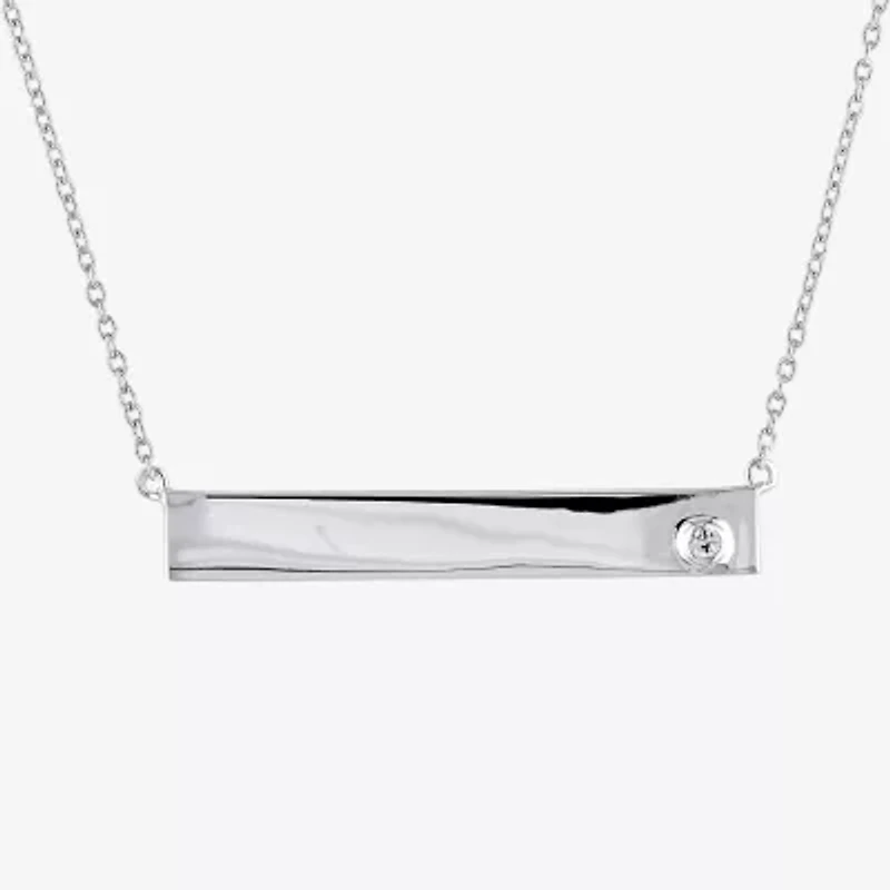 Womens Genuine White Sapphire Sterling Silver Bar 17 Inch Pendant Necklace