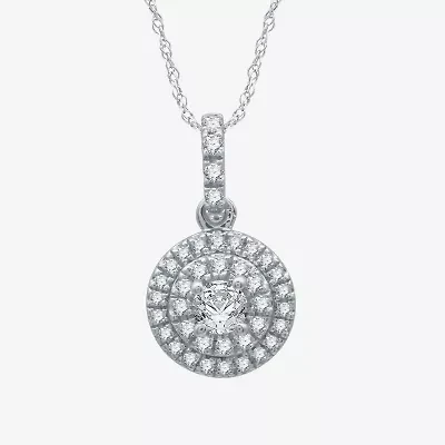 Ever Star (H-I / I1) Womens 1/4 CT. T.W. Lab Grown White Diamond 10K White Gold Round 18 Inch Pendant Necklace
