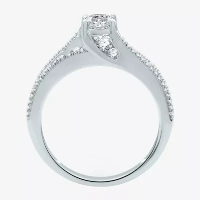 (H-I / I1) Womens 2 CT. T.W. Lab Grown White Diamond 10K Gold Round Side Stone Halo Bridal Set