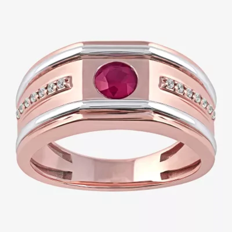 Mens Gemstone & 1/8 CT. T.W. Genuine Diamond 10K Gold Fashion Ring