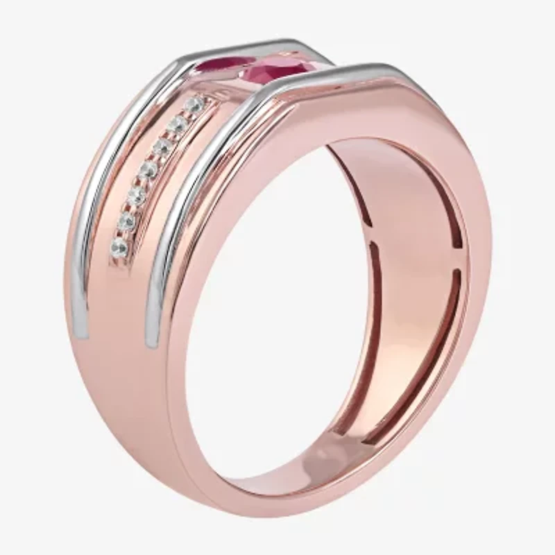Mens Gemstone & 1/8 CT. T.W. Genuine Diamond 10K Gold Fashion Ring