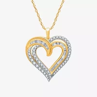 Womens 1 CT. T.W. Natural White Diamond 14K Gold Over Silver Heart 18 Inch Pendant Necklace