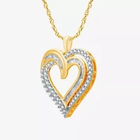 Womens 1 CT. T.W. Natural White Diamond 14K Gold Over Silver Heart 18 Inch Pendant Necklace