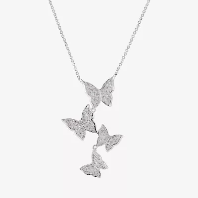 Sparkle Allure Womens Cubic Zirconia Pure Silver Over Brass Butterfly 16 Inch Pendant Necklace