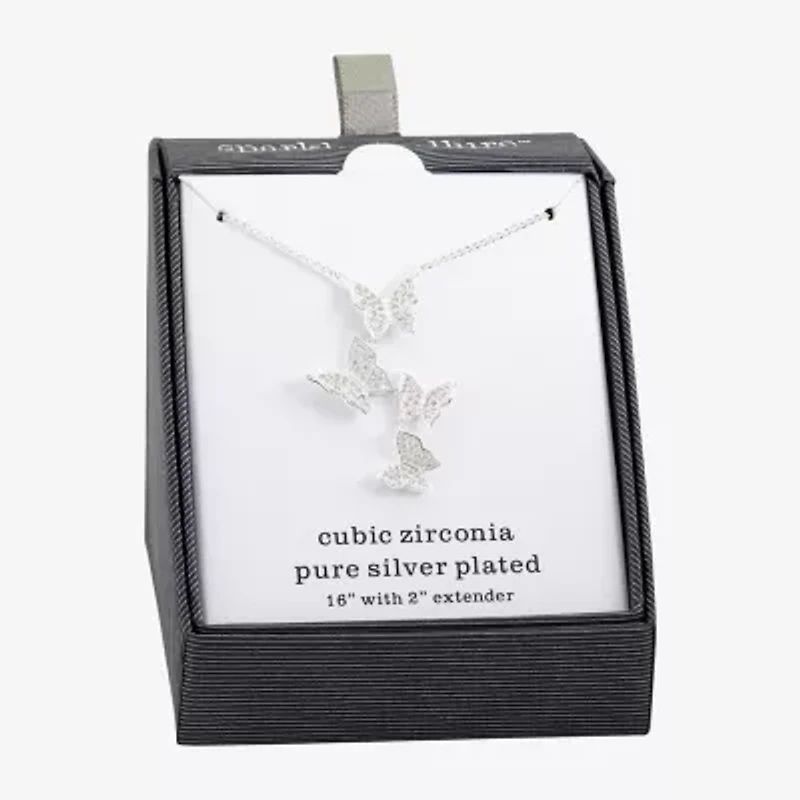 Sparkle Allure Womens Cubic Zirconia Pure Silver Over Brass Butterfly 16 Inch Pendant Necklace